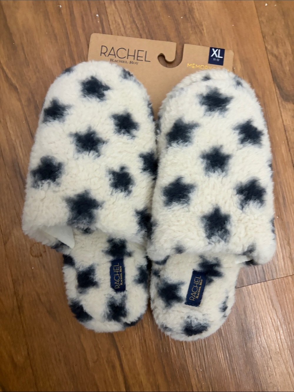 Rachel Star-Pattern Plush Slide Slippers - White & Black